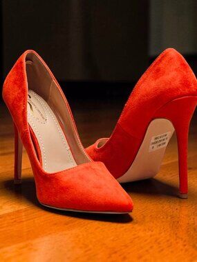 Orange Faux Suede Pointed-Toe Stiletto Heels Womens